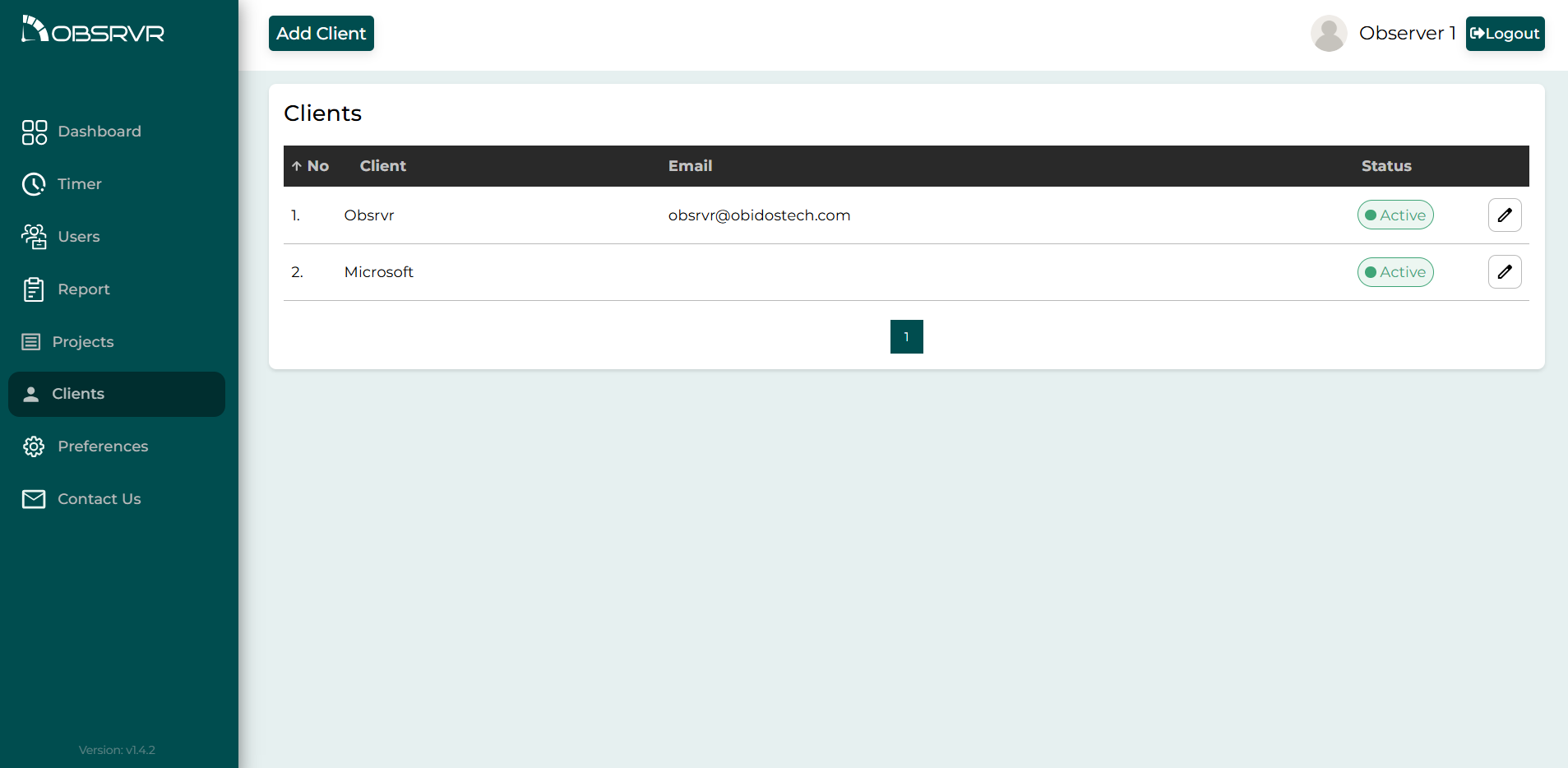 Clients overview for agency time tracking