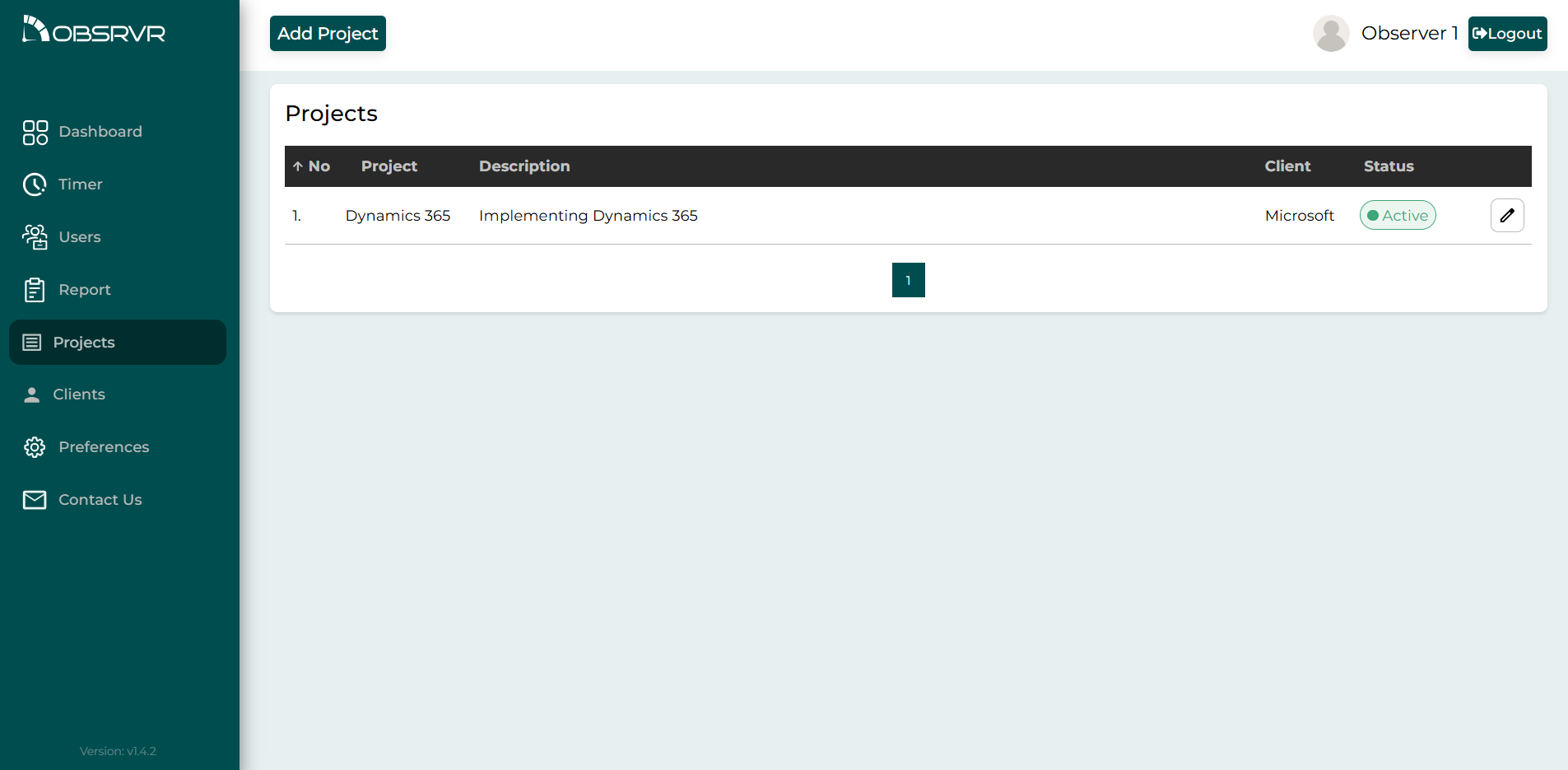 Projects list for project-based time tracking